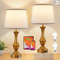 Luvkczc Gold Touch Table Lamps Set of 2, 22" Bedside Lamps with USB C+A Ports, 3 Way Dimmable Nightstand Lamps with White Lampshade,Table Lamps for Bedroom Living Room Bedroom Office, Bulbs Included
