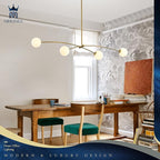 Modern Gold Sputnik Chandelier L51” Mid Century 4 Lights Milk Glass Globe Ceiling Pendant Light Fixture Contemporary for Kitchen Island Dining Room Bar Bedroom Home Office