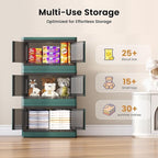 8.4Gal Collapsible Storage Bins with Lids & Wheels - 1 Pack Stackable with Doors, Heavy-Duty Plastic Containers for Home/Office, Green