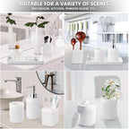Resin White Bathroom Accessories Set 5 Pcs, Lotion Soap Dispenser, Toothbrush Holder, Bathroom Tumbler, Qtip Holder and Vanity Tray, Bathroom Countertop Organizer Set for Modern Home Apartment