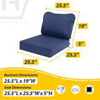 AAAAAcessories Outdoor Deep Seat Cushions, Waterproof, Fade-Resistant Patio Furniture Replacement Cushions, 25.5" x 25.5" x 5" + 25.5" x 19", Navy Blue