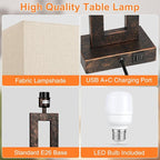 22" Tall Living Room Lamps for Night Stands - Touch Bedside Lamp with USB C+A, 3 Way Dimmable Bedroom Lamps for End Tables Set of 2, Modern Night Stand Lamp for Bed Side(Beige&Brown)