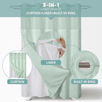 MintGreen Long No Hook Waffle Weave Shower Curtain with snap-in Liner Replacement, 230GSM Waterproof Fabric Hotel Shower Curtain Set for Bathroom, Through Mesh Top Window,71Wx80H