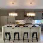 Modern Textured Glass Chandelier,18.7" Luxury Crystal Drum Brushed Nickel Chandeliers, Farmhouse Hexagon Hanging Light Fixture for Dining Room Kitchen Living Room Hallway Bedroom