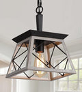 Q&S Farmhouse Pendant Light Fixture,Vintage Pendant Light Chandelier,Industrial Hanging Lighting,Wrought Iron,Oak and ORB,1 Light E26 UL Listed