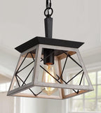 Q&S Farmhouse Pendant Light Fixture,Vintage Pendant Light Chandelier,Industrial Hanging Lighting,Wrought Iron,Oak and ORB,1 Light E26 UL Listed