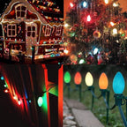 Couah 25Ft C9 Vintage Christmas LED String Lights with 27 Multicolor LED Bulbs, Hanging String Lights for Indoor Outdoor Roofline Party Wedding Christmas Decorations (Green Wire)