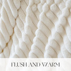 MOSAYT Throw Blanket for Couch Or Bed, Super Soft Faux Rabbit Fur Lamb Hair Blanket, Elegant Ruched Design Fleece Blanket, White Cozy Blanket for Couch, Sofa and Bed(50x60 Inch)