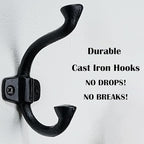 SKOLOO Heavy-Duty Black Wall Hooks Set - Farmhouse Style Cast Iron Hooks, Pack of 5 - Ideal for Backpack, Coat, and Towel Hooks - Perfect for Entryway, Mud Room, and Bathroom Storage