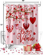 Vandarllin PinkShower Curtain, Red Love Heart Tree Shower Curtains Set with Hooks, Be My Valentine Waterproof Fabric Bathroom Curtains Decor Home Accessories, Stall Long 54 X 78 Inch