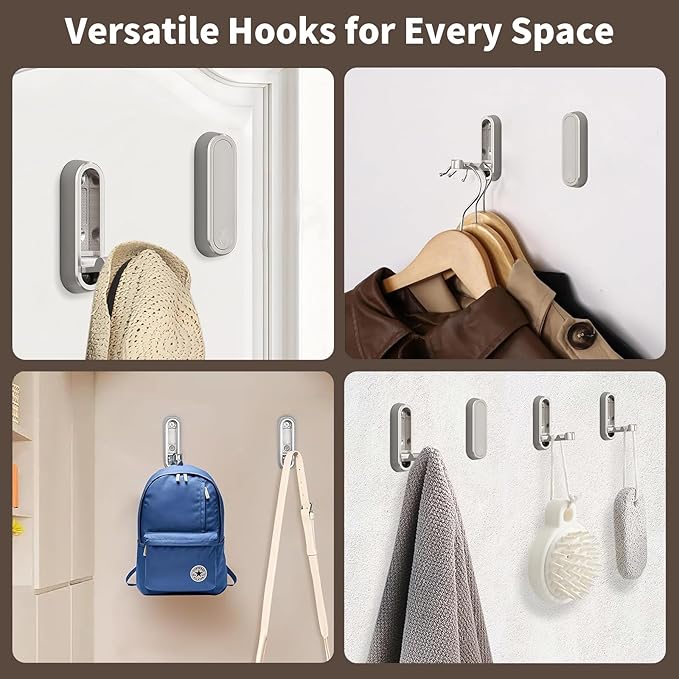 2Pcs Foldable Wall Hooks, Zinc Alloy Folding Hook Silver, Heavy Duty Folding Coat Hooks Wall Mounted for Hanging Coat Towels Bags Keys (Silver, 2 Pack)
