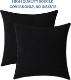 Jeneoo Black Decorative Square Thick Throw Pillow Covers Boucle Couch Cushion Case for Livingroom Sofa Decor, Set of 2, 18 x 18 Inch