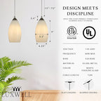 Pendant Lighting, Modern White Fishline Handblown Glass, Oval Art Shade Hanging Light, Brushed Nickel Hardware for Kitchen, Dining Room, Foyer Decor 4.7" Shade (1 Pack)