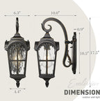 Emliviar Vintage Outdoor Lighting Fixture Wall Sconces with Water Ripple Glass, 17.5" Front Porch Wall Lantern, Black Finish with Gold Edges, WE215B-SW BG