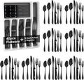 49Pcs Silverware Set with Organizer, Silver Stainless Steel Flatware Set for 8 Cutlery Utensil Sets with Steak Knives, Spoons and Forks Set, Dishwasher Safe