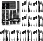 49Pcs Silverware Set with Organizer, Silver Stainless Steel Flatware Set for 8 Cutlery Utensil Sets with Steak Knives, Spoons and Forks Set, Dishwasher Safe