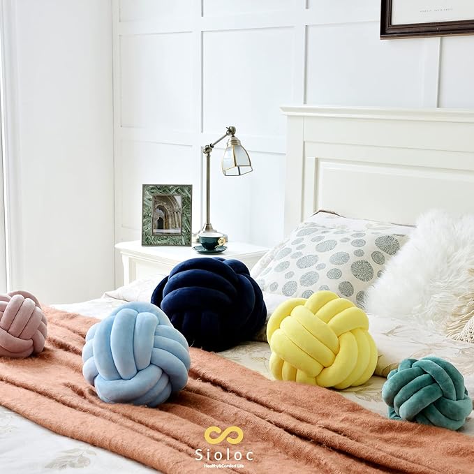 Sioloc Soft Knot Ball Pillows,Round Throw Pillow Cushion Home Decoration Plush Pillow,Throw Knotted Pillow Handmade Round Plush Pillow（10.6inches,Yellow）
