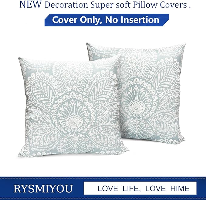 Decorative Throw Pillow Covers Set of 2 Light Blue Retro Pillow Covers 16x16 inch Super Soft Short Plush Square Throw Pillows,Farmhouse Outdoor Boho Pillow Covers for Couch Living Room