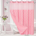 No Hooks Boho Pink Woven Fabric Shower Curtain 72 x 86 Modern Farmhouse, Tufted Chevron Striped Shabby Chic Textured, Minimalist Cloth Hookless Shower Curtains for Bathroom, Hotel Decor