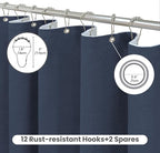Inhousolu Boho Farmhouse Shower Curtain with Fabric Liner Set, Faux Linen Textured, 14 Metal Hooks Luxury Weighted Hem, Washable Wrinkle Free Bath Curtain for Hotel Bathroom 72" W x 78" L Navy Blue