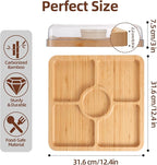 WILLKOMMEN Charcuterie Board with Lid- 5 Compartment Carbonized Bamboo Serving Tray with Locking Lid, Square Serving Platter Divided Serving Dishes for Party Cheese Snack Fruit