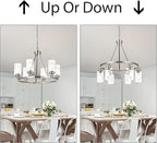 MELUCEE 6 Lights Round Chandelier Brushed Nickel Island Lighting Dining Room Lighting Fixtures Hanging Glass Pendant Light for Kitchen Living Room Bedroom