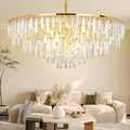 Gold Modern Round Top K9 Crystal Chandelier Lighting Fixture, 13 Lights Round K9 Crystal Adjustable Hanging Lamp for Dining Room Bedroom Living Room,Hallway,Bar,Kitchen W31''
