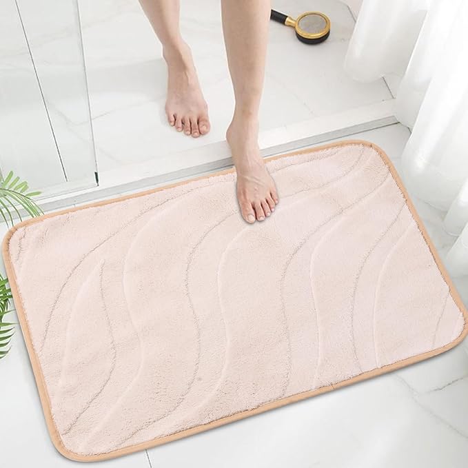 Bath Mats 30x20 Non-Slip Absorbent Bathroom Rug, Quick Dry Machine Washable Shower Tub Mat with Rubber Backing, Soft Floor Carpet for Bathroom Decor Wave White
