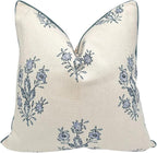 “The Mary” Periwinkle Floral Block Print Pillow Cover – Blue and Off-White Decorative Throw Pillow Cover – Grandmillennial Home Decor, 26" x 26"
