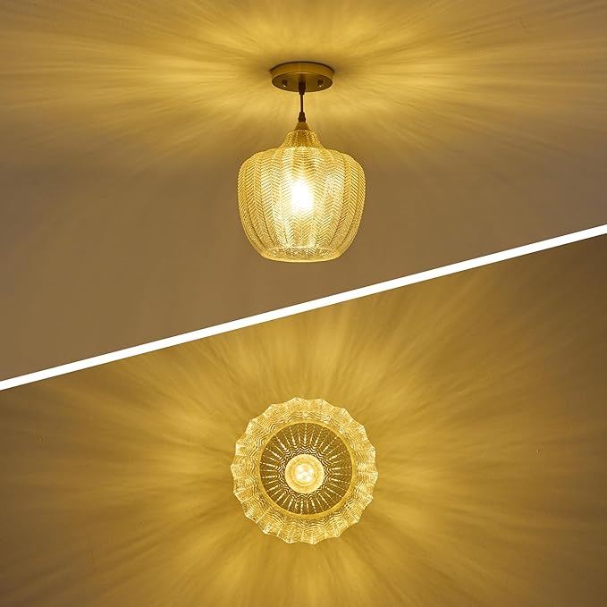 Modern Gold Pendant Light, Clear Glass Farmhouse Kitchen Island Pendant Light Fixture Adjustable Vintage Hanging Ceiling Light for Dining Room Corridor Bedroom 9.45 inch