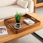 GinSent Wooden Serving Tray with Handles,Rustic Ottoman Tray for Kitchen Counter/Coffee Table/Living Room Decor,Versatile Tray for Party Picnic Barbecue