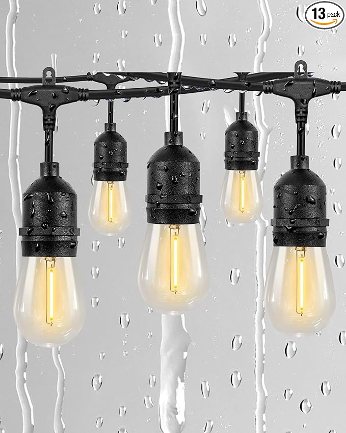 25FT Outdoor String Lights Waterproof, Patio Lights with 13 S14 Edison Bulbs, 120V LED Outside Lights for Porch, Balcony, Gazebo, Bistro, Garden, Backyard and Cafe Decor