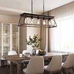 Q&S Farmhouse Rustic Chandelier Light Fixtures Bronze 5 Lights Linear Rectangular Chandelier Pendant Light Fixtures for Dining Room Kitchen Island Pool Bar Office Living Room Entryway UL Listed
