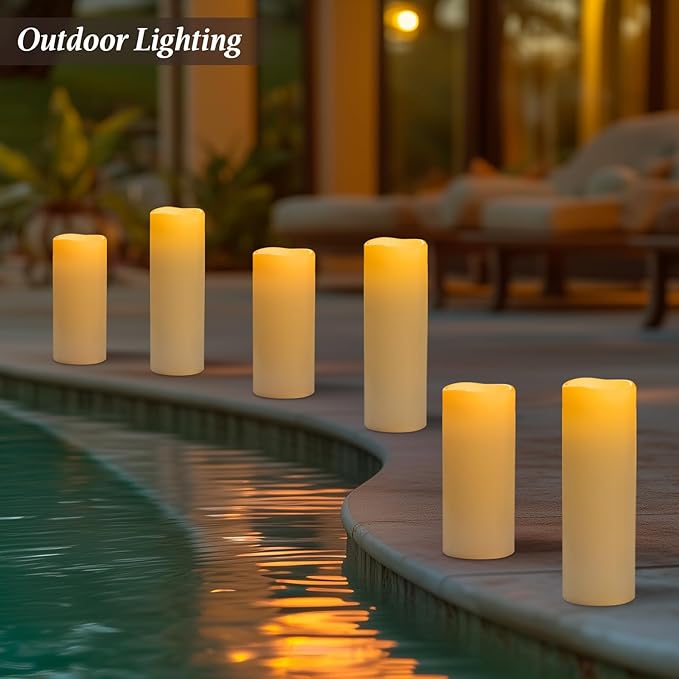 5" x 14" Ivory Large Waterproof Outdoor Flameless Candles Battery Operated LED Flickering Pillar Candles with Remote and Timer for Indoor Outdoor Lanterns, Long Lasting, Set of 2