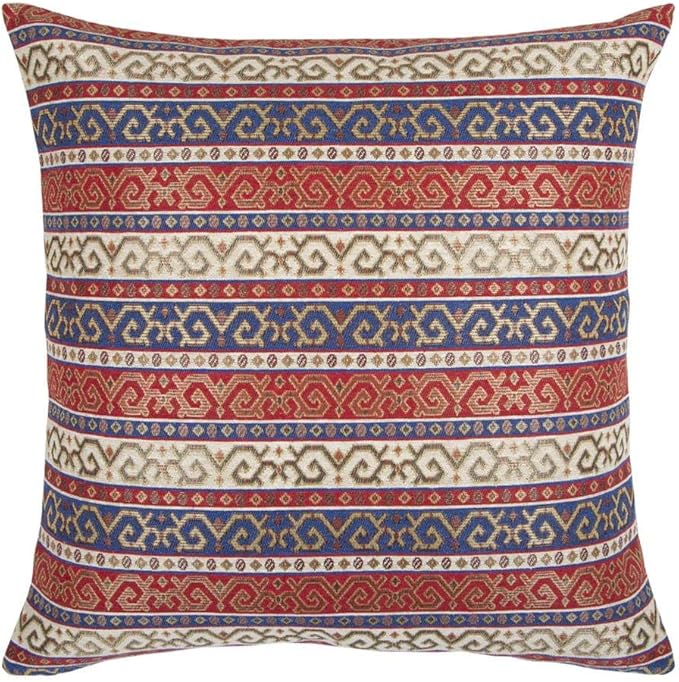 Large Throw Pillow Covers Red and Blue - 22 x 22 Inches Decorative Kilim Pillows, Boho Room Decor for Couch, Bohemian Outdoor Case for Farmhouse, Ethnic Shams, Aztec Tapestry, Patio