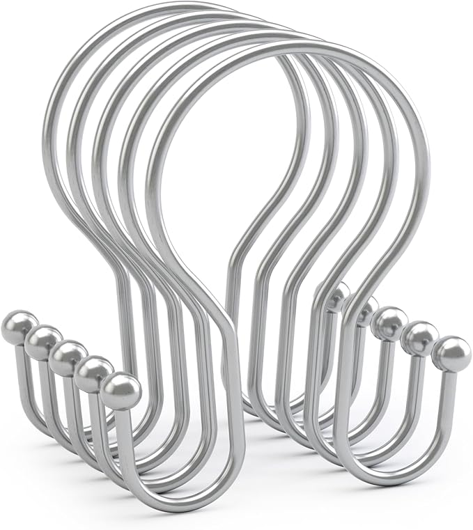 AmazerBath Chrome Shower Curtain Hooks Shower Curtain Rings, Simple Double Sided Shower Curtain Hooks Rust Proof, Smooth Glide Metal Shower Hooks for Shower Curtain Rod, 12 Pcs Shower Rod Hooks