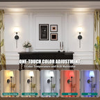 Battery Operated Wall Sconce, 120H Usage Time 22.6" Rechargeable Wall Light with Dimmable Bulb, 12 Colors Wall Sconce for Bedroom Living Room, Black