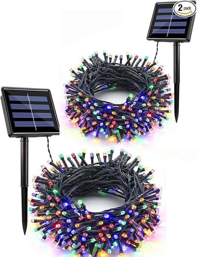 Flacchi 2 Pack Solar String Lights Each 72ft 200 LED 8 Modes Outdoor String Lights Waterproof Solar Fairy Lights for Garden, Patio, Fence, Balcony, Outdoors,Holiday Decoration