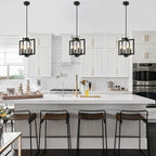 4-Light Black Farmhosue Chandelier For Entryway, Dining Room Chandelier Over Table, Modern Pendant Light Kitchen Island, Industrial Candle Lantern Light Fixture Kitchen, Bedroom, Stairway, Foyer