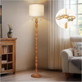 65.5" Natural Real Wood Floor Lamp with S Cluster Pull Chains Dual Switch,Wood Base Tall Lamp,Farmhouse Standing Lamp for Living Room,with Linen Shade,Floor Lamp for Living Room,Bedroom(Bulb Included)