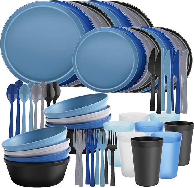 40 Piece Stackable Dinnerware Set for Small Kitchens, Modern Minimalist Plates & Flat Bottom Bowls (Pasta/Salad), Unbreakable & Microwave Safe, Modern