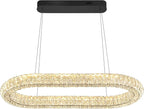 Oval Crystal Chandelier, 40'' Black Crystal Ring Pendant Light for Kitchen Island Modern Linear Oval Chandeliers for Dining Room Dimmable 3000K-6000K