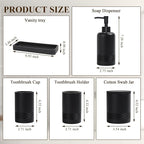 Bathroom Accessories Set, 6-Piece Bathroom Accessory Set, Toothbrush Holders Set, Soap Dispenser, Vanity Tray, Tumbler, Cotton Swab Jars, Bathroom Organizer for Modern Bathrooms(Matte Black)