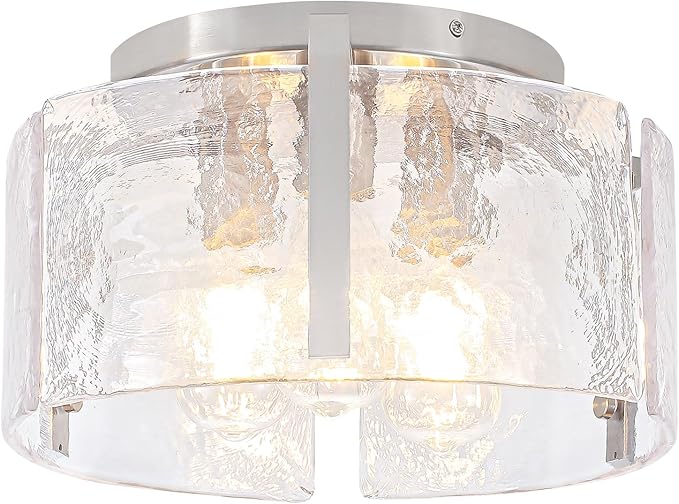 15'' Modern Brushed Nickel Semi Flush Mount Ceiling Light, Hallway Light Fixtures, 3-Light Glass Ceiling Lights for Entryway Kitchen Dining Room Foyer Bedroom Laundry Lighting Fixtures, UL-Listed
