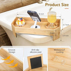 Bamboo Hot Tub Tray with Phone Slot Waterproof Bath Tub Tray Wood Non-Slip Side Table & Beverage Holder for Hot Tubs & Bathtubs for Drinks and Essentials Relaxation Caddy for Your Spa Time