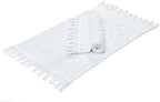 Savi Home Cotton Woven Jacquard Bathroom Rug Set of 2, Woven Fringe Bathroom Mats, 100% Cotton, Non - Slip Bath Mat, Durable Thick Bath Mat 17”x30”& 20"x38" with Fringes, White