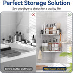 YASONIC Corner Shower Caddy Organizer, 3-Pack Self-Adhesive Rustproof Bath Shelves with Soap Holder & 4 Hooks, Large Capacity Shower Storage Rack for Bathroom Organization, Silver