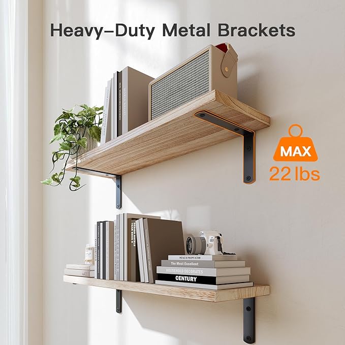 Amada Bathroom Shelves Over Toilet with Storage Basket, Floating Shelves Wall Shelves for Home Organization & Wall Decor, Bathroom/Kitchen/Living Room Shelves–Natural Wood
