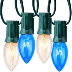 C9 Blue and Clear Christmas String Lights, Outdoor Christmas Lights String, Hanging Roofline Lights, Patio Lights for Outdoor Decor, Green Wire, 25 Feet