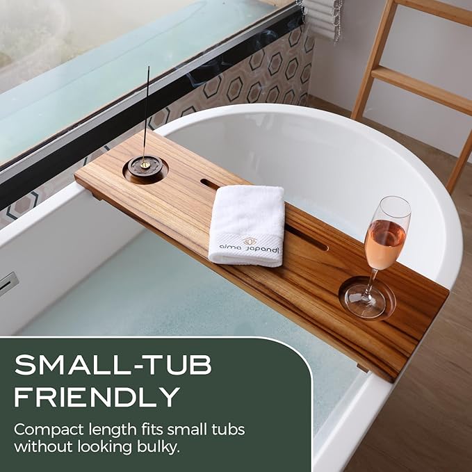 Superior Bathtub Table Tray for Small Tubs - Adjustable Bath Tub Tray Wood - Sustainable Minimalist Teak Bathtub Shelf Across Tub - Anti-Slip Bathroom Accessories Holders for Tub 29" in.